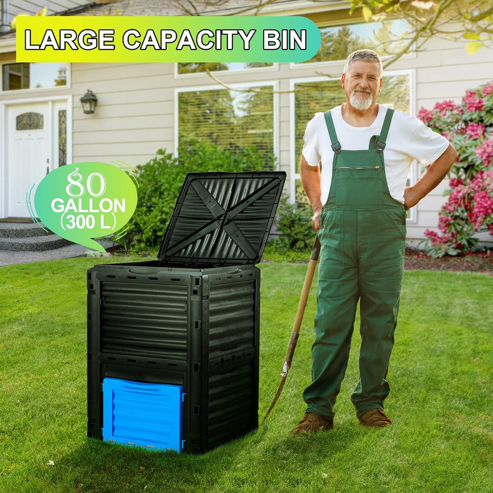 Garden Compost Bin 80 Gallon (300L) Large, Outdoor Composter from PP Material...