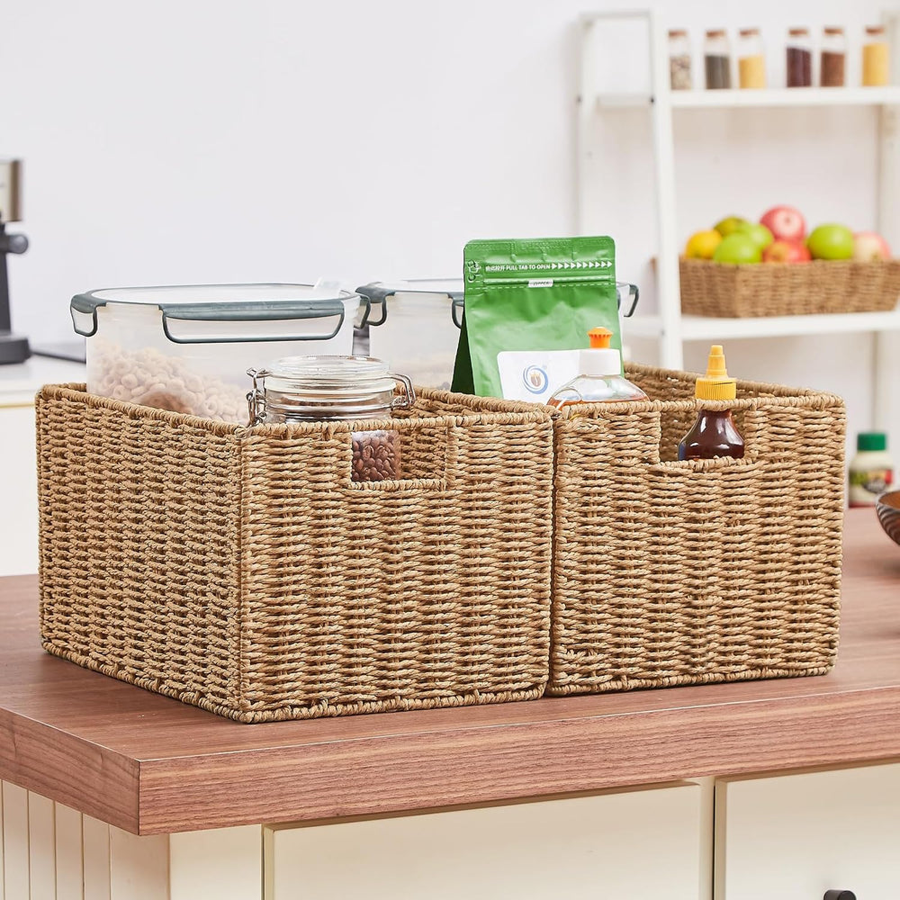 Vagusicc Wicker Storage Basket, Set of 2 Hand-Woven Paper Rope Wicker Basket,...