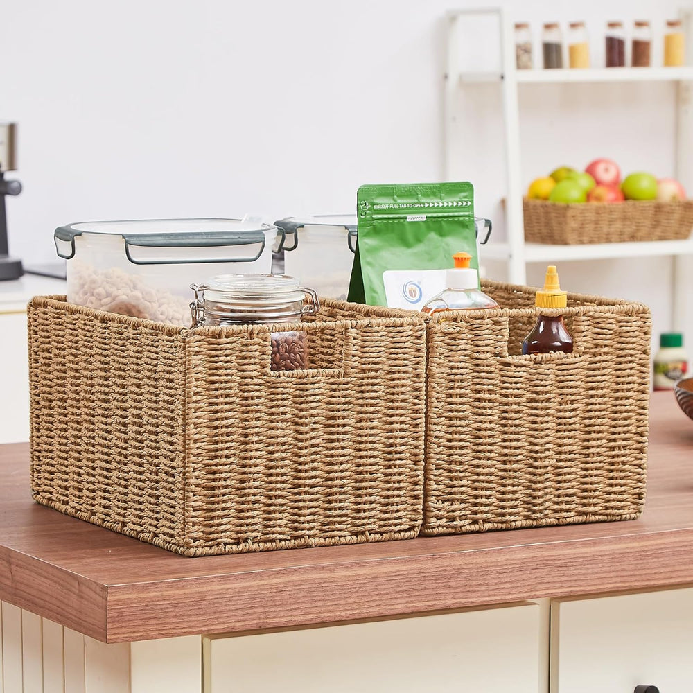 Vagusicc Wicker Storage Basket, Set of 2 Hand-Woven Paper Rope Wicker Basket,...
