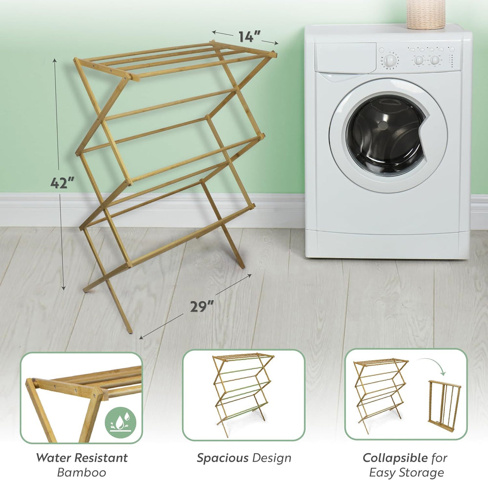BROOKSTONE, Eco-Friendly Bamboo Drying Rack, Collapsible Laundry Clothes Hang...