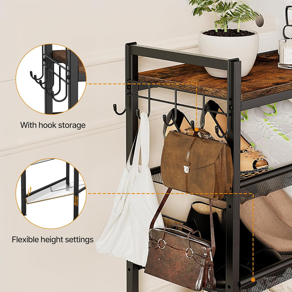 5 Tier Shoe Rack, Shoe Rack for Entryway with Hook, Shoe Organizer with Adjus...
