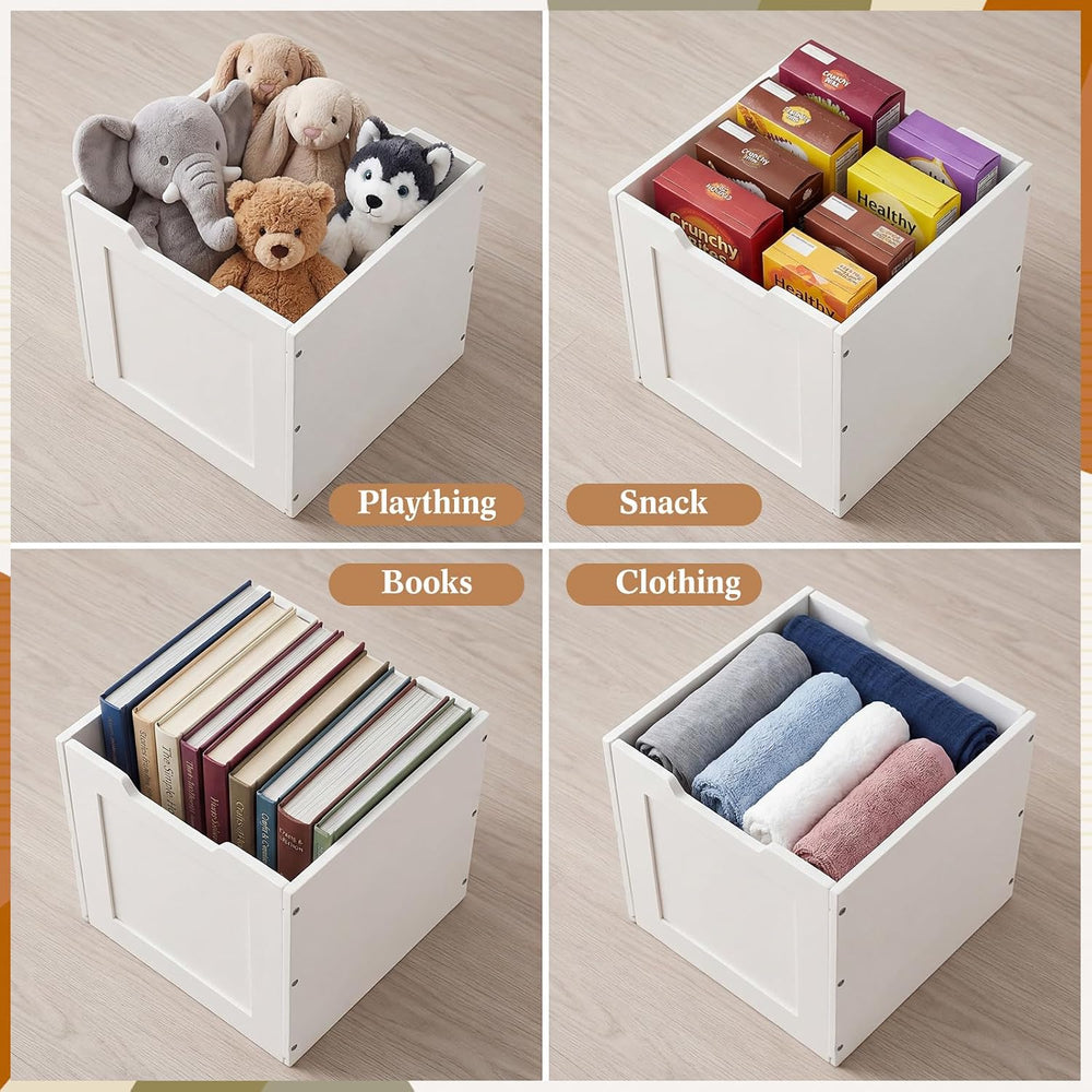 2 Pcs White Wooden Storage Baskets for Shelves Decor