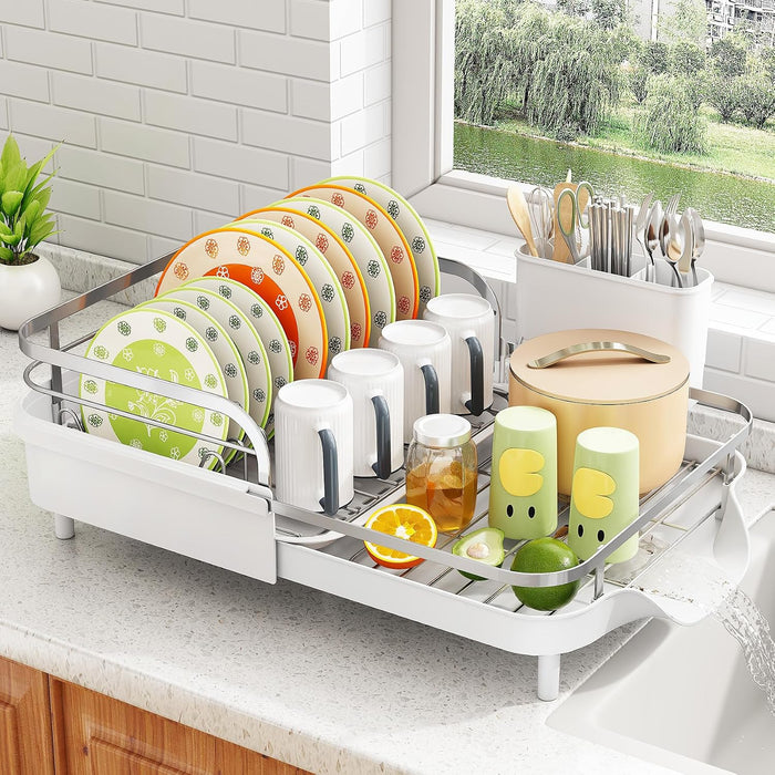 SAYZH Expandable Dish Drying Rack for Small Kitchen Counter, White