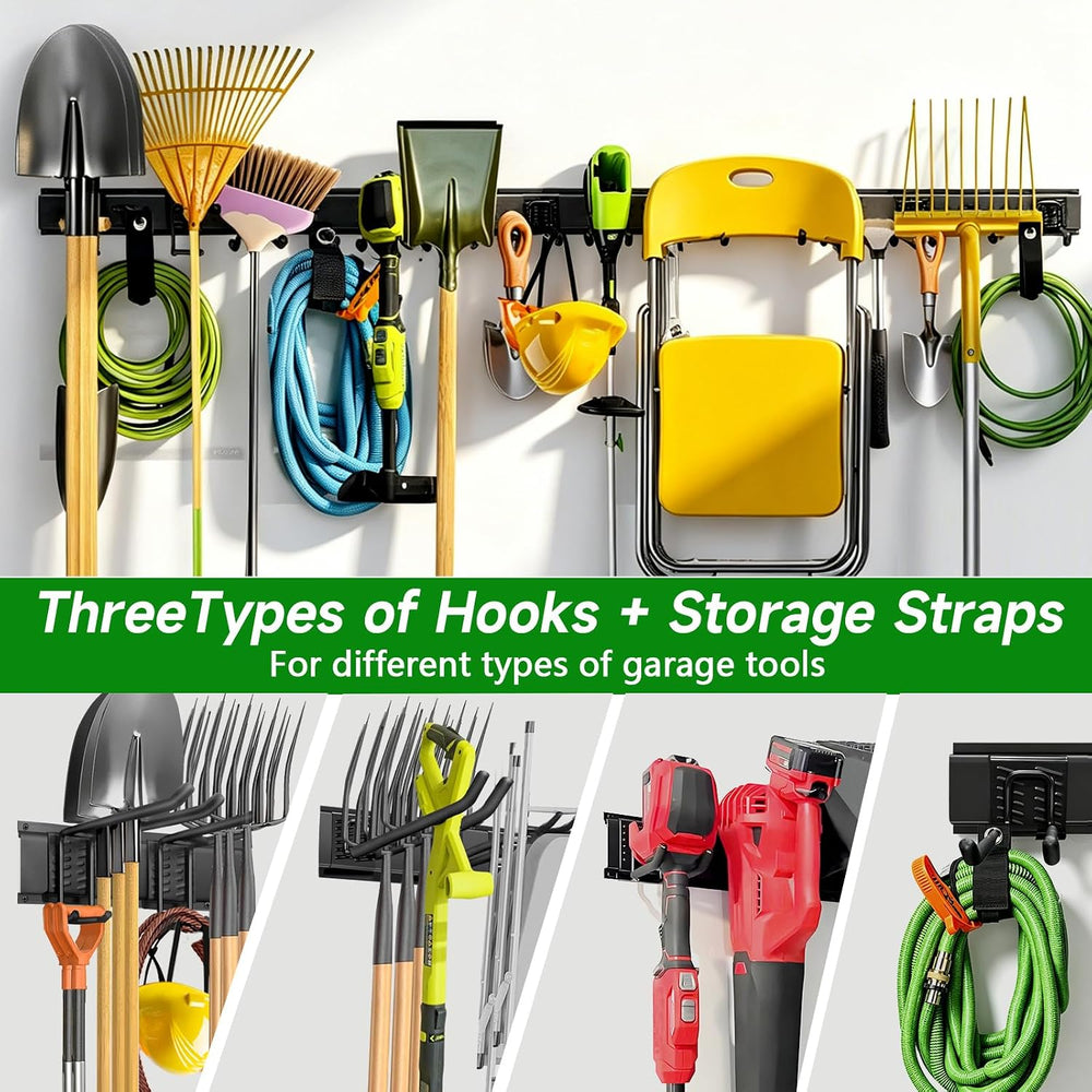 Garage Wall Organizer, 96 in Garden Tool Organizer with 12 Adjustable Hooks