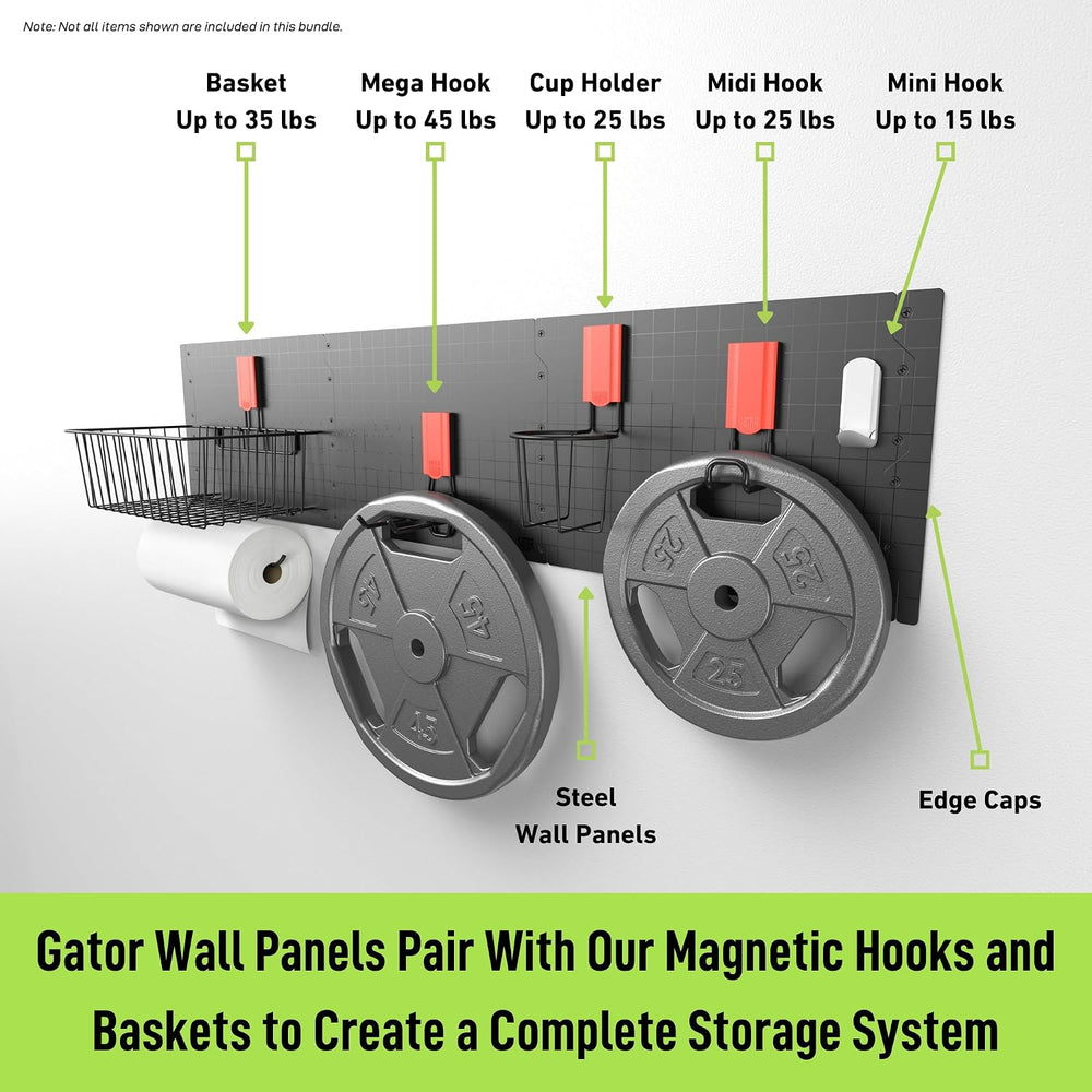 GATOR MAGNETICS Wall Kit: 3 Panels, 6 Magnetic Hooks – Garage Organizer