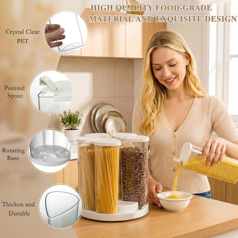 6 Grids Rotating Cereal Dispenser Countertop, 15 lbs Rice Dispenser
