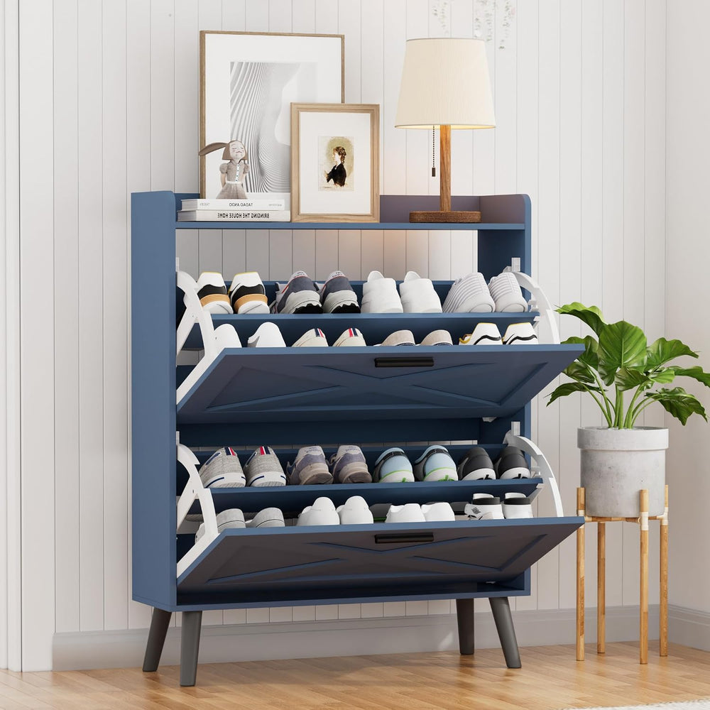 Homleke Farmhouse Shoe Storage Cabinet with Flip Drawers & Barn Door Design