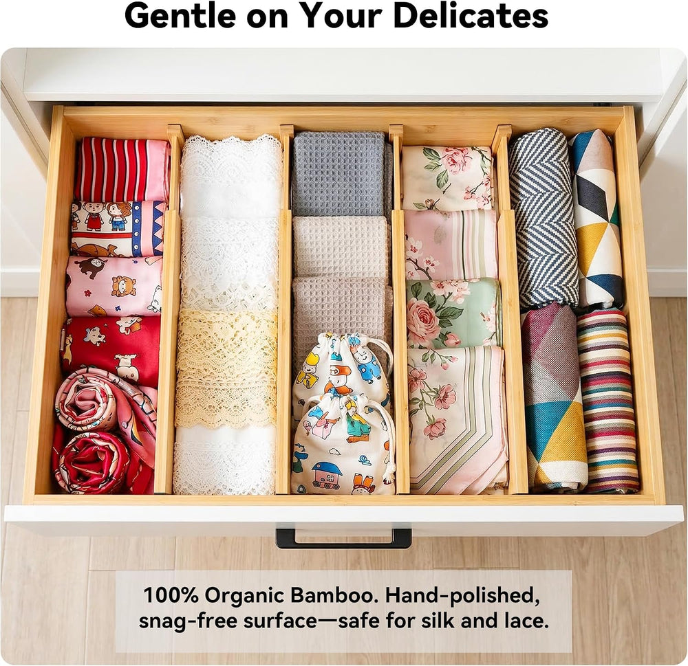 4 Pack 8" Deep Bamboo Drawer Dividers, 17-22" Expandable Kitchen Or...