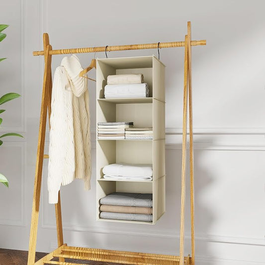 Hanging Closet Organizer, Easy Mount Foldable 4-Shelf Hanging Closet Wardrobe - Image 2