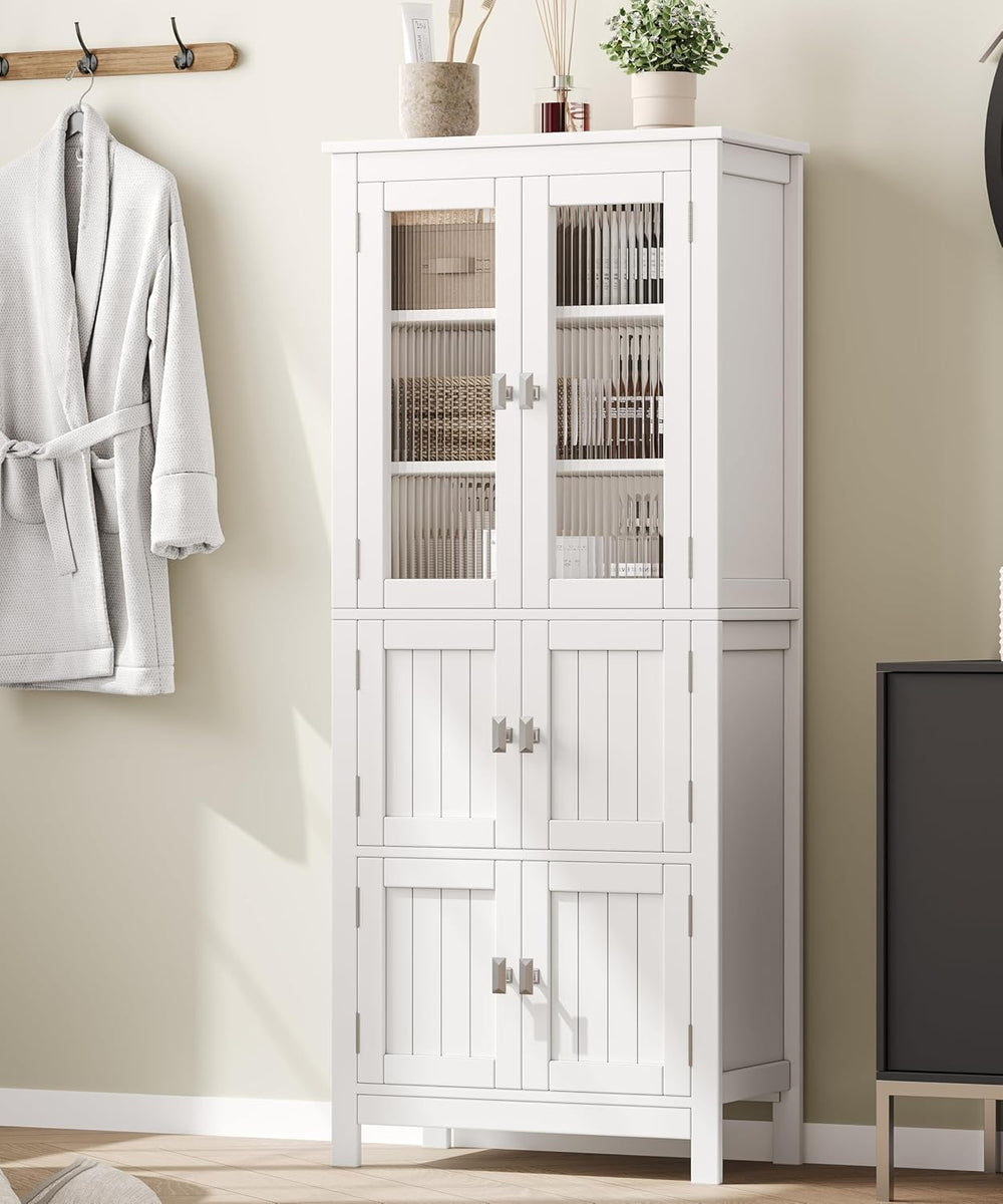 Akxomel 53.1" Tall Bathroom Cabinet 6 Doors Linen Floor Storage Cabinet