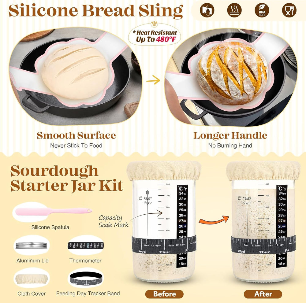 Sourdough Starter Kit Complete Set with Tools, Proofing Baskets, Jars