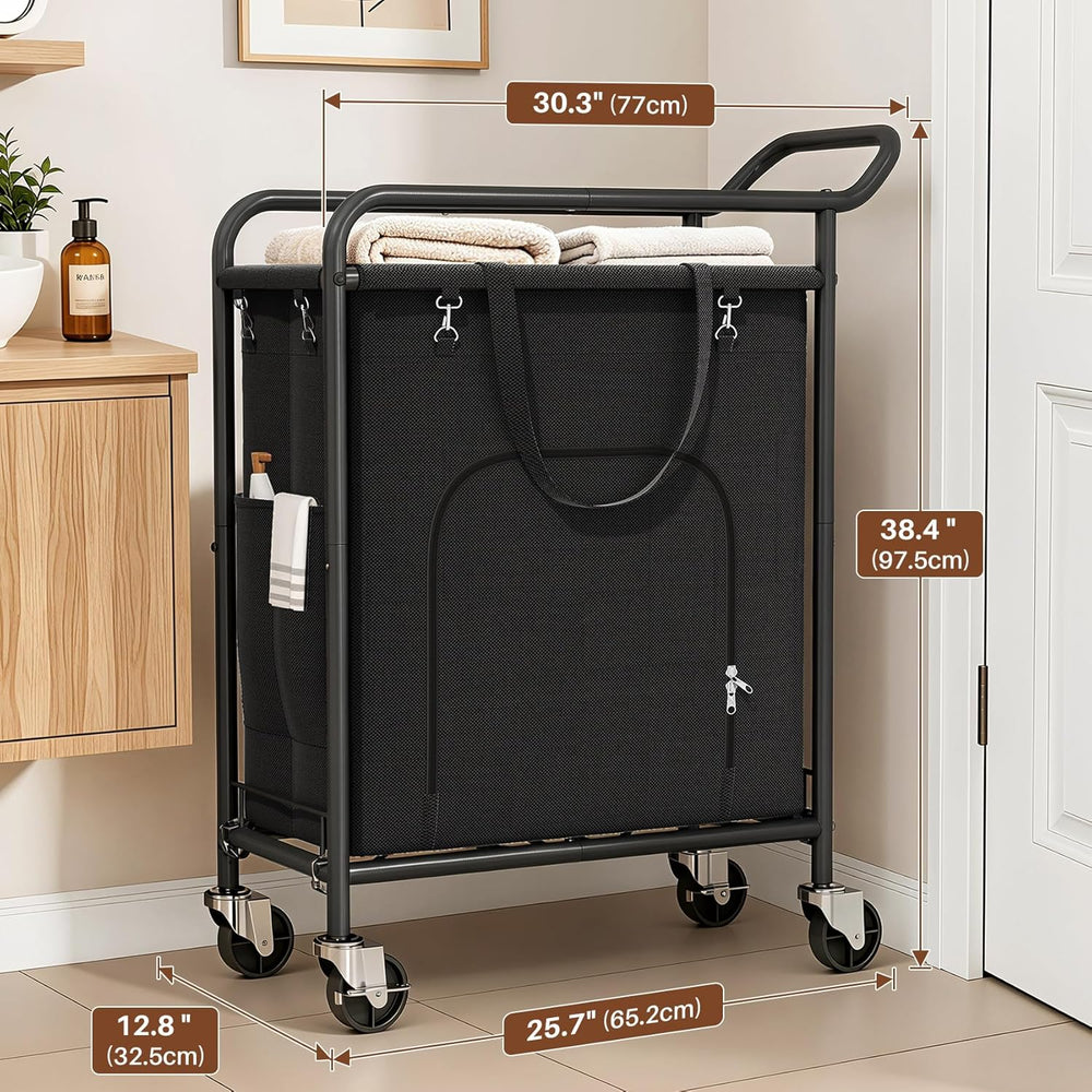 Laundry Basket with Wheels, Rolling Laundry Hamper with 38.4" Tall Handl...
