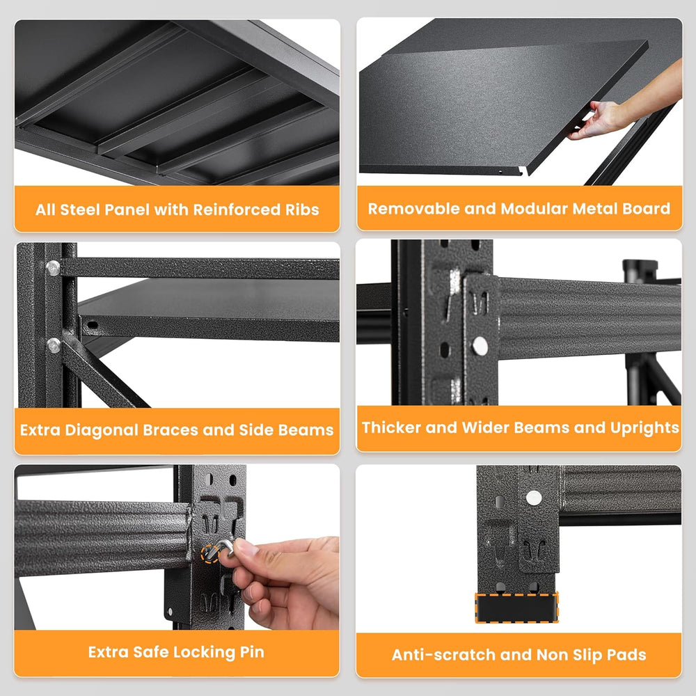 Set of 2 Metal Storage Shelves, 48” Wide Heavy Duty Garage Shelving Units