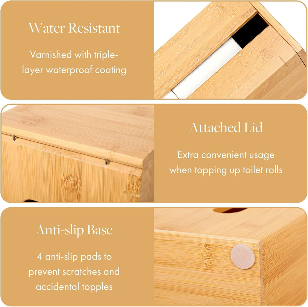 GOBAM Bamboo Toilet Paper Storage - Fits 3 Mega Toilet Paper, Bathroom Organi...