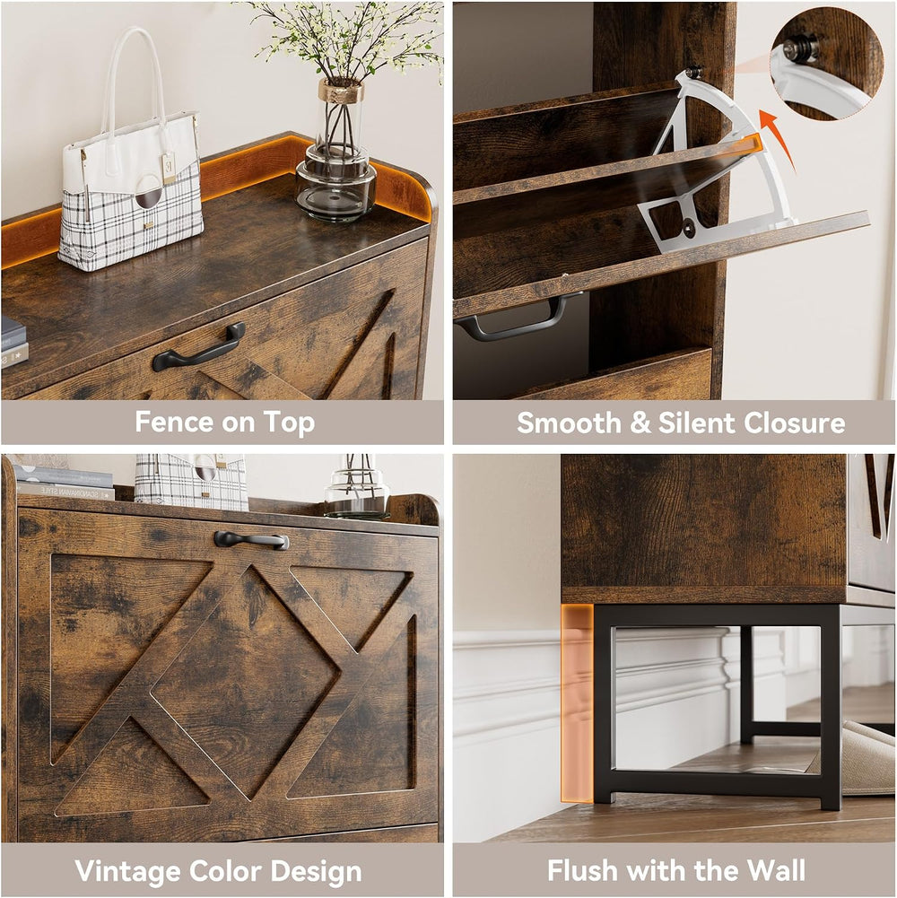 Nicetree Shoe Storage Cabinet with 2 Flip Drawers, Freestanding Wood Shoe Org...