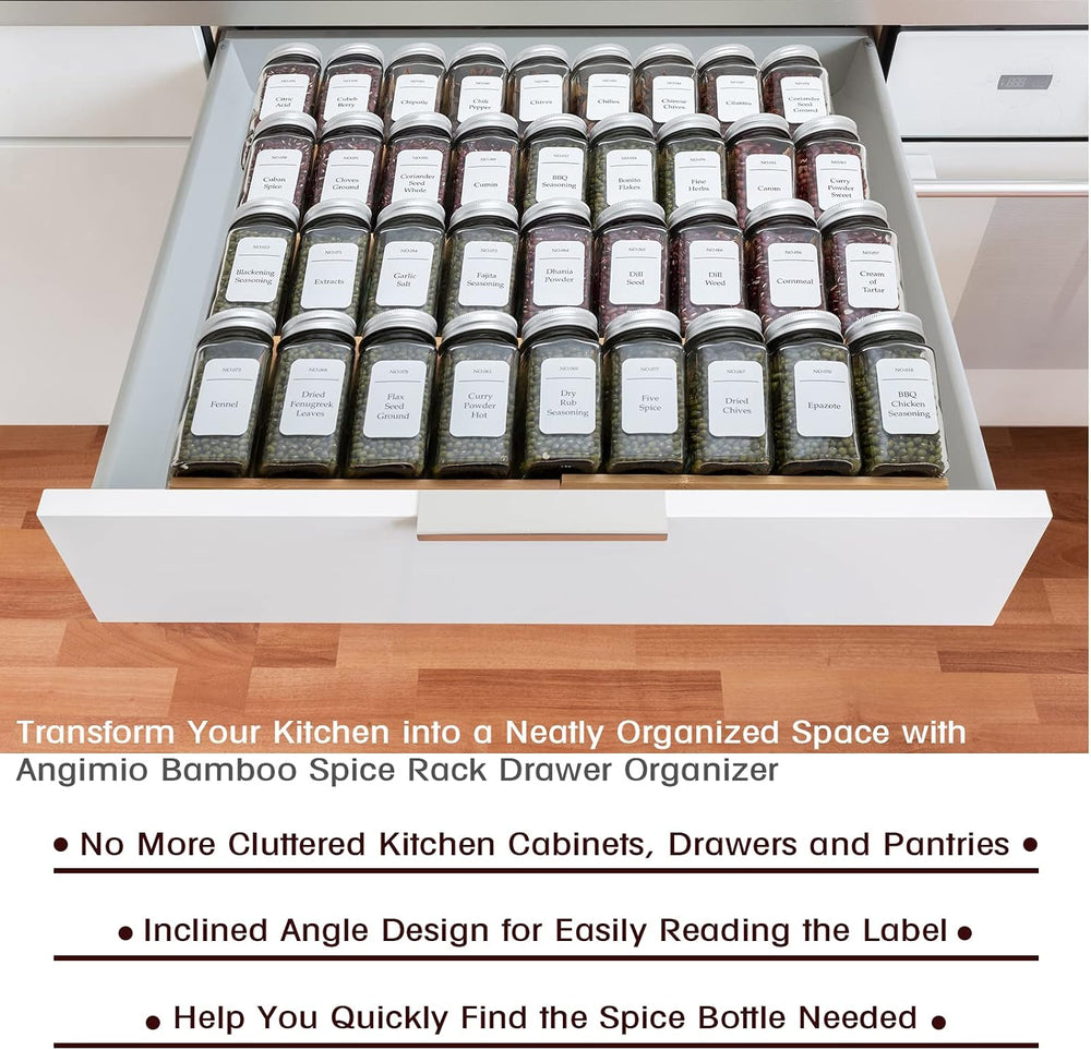 Bamboo Spice Rack Drawer Organizer - 8 Piece Set - 8" or 16" Wide
