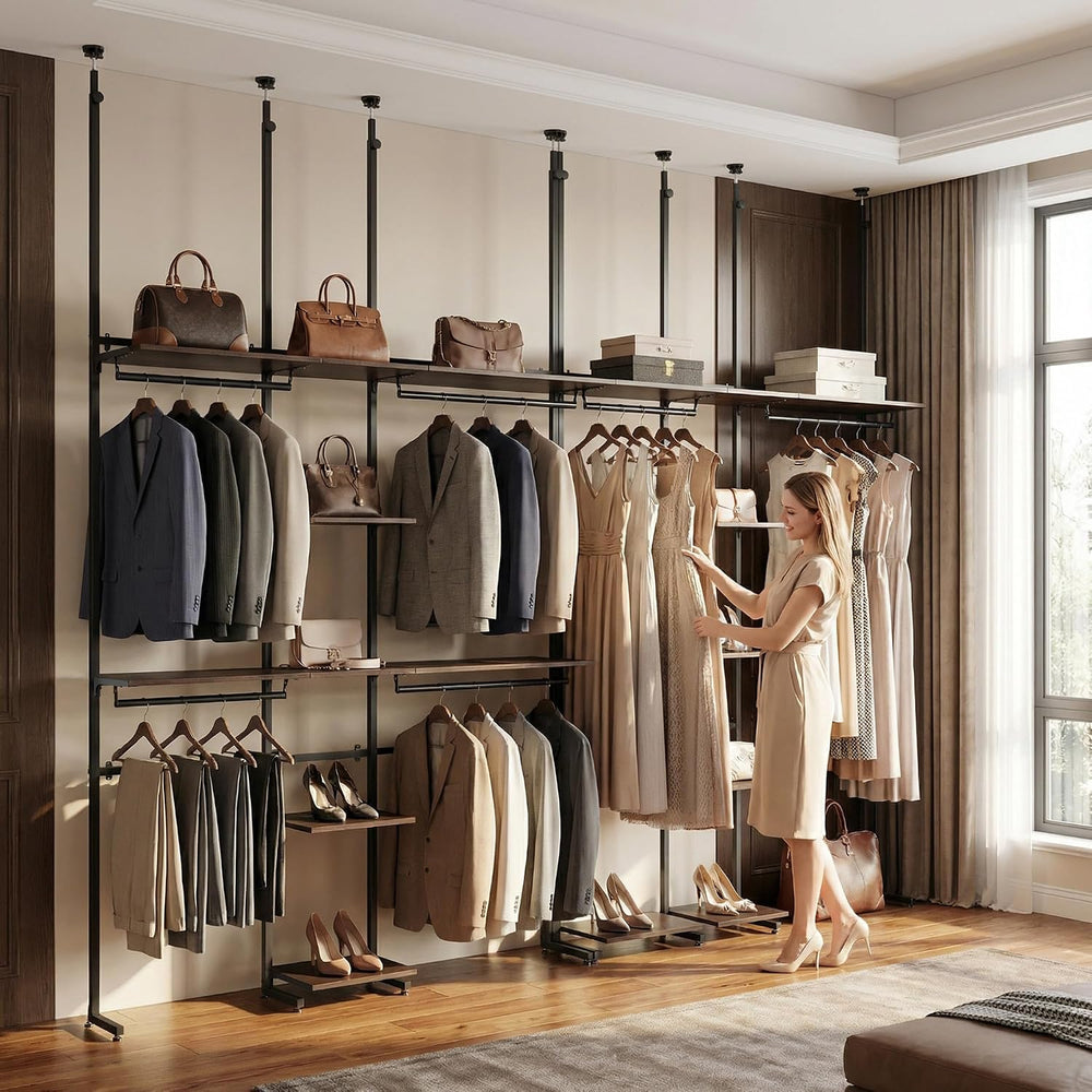 MZG Closet Organizer System, Freestanding Closet System with Wood Shelves &am...