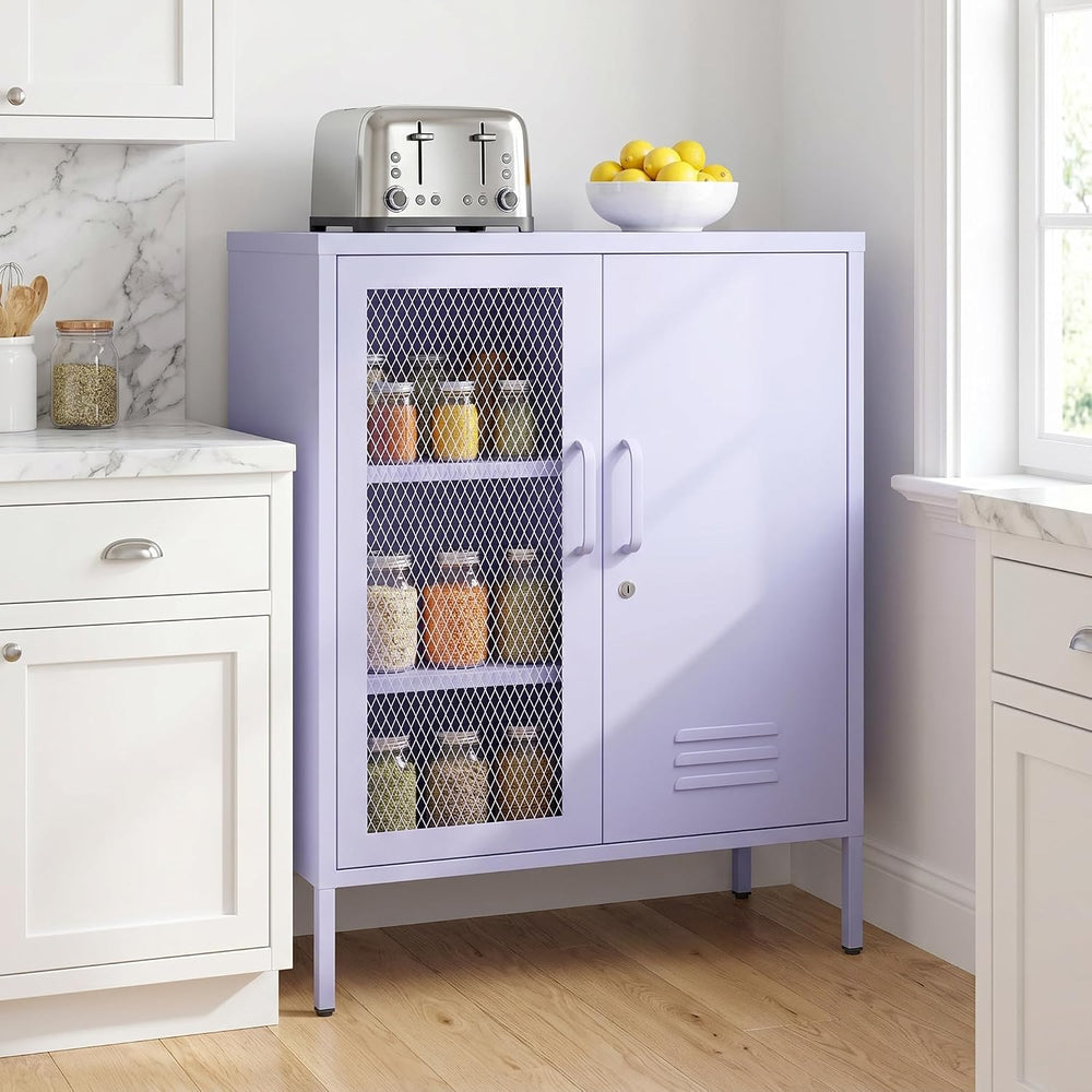 Purple Metal Storage Cabinet with Adjustable Shelf, Lockable 2 Door Sideboard...