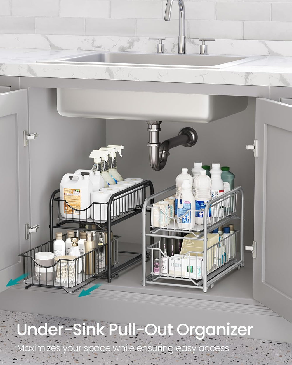 SONGMICS 4-Tier Under Sink Pull Out Organizer, Kitchen Bathroom Spice Rack