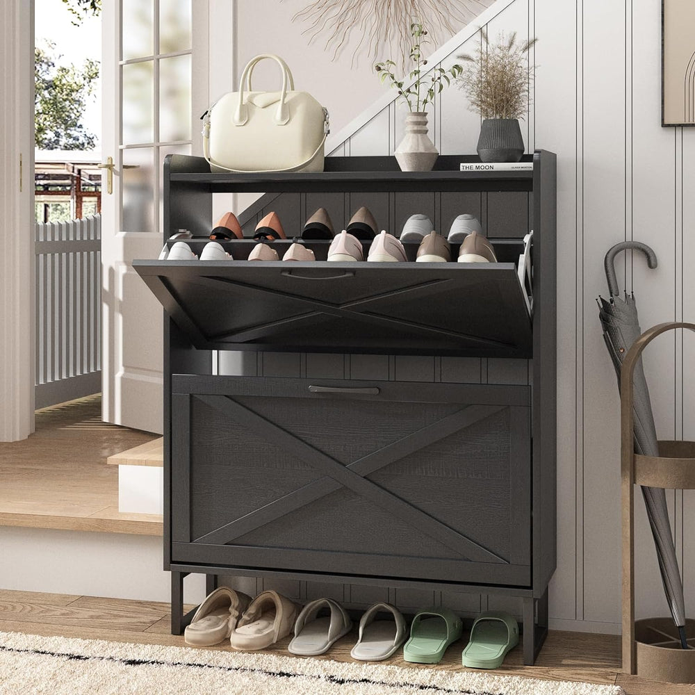 Maupvit Shoe Storage Cabinet with 2 Flip Drawers, Freestanding Organizer with...