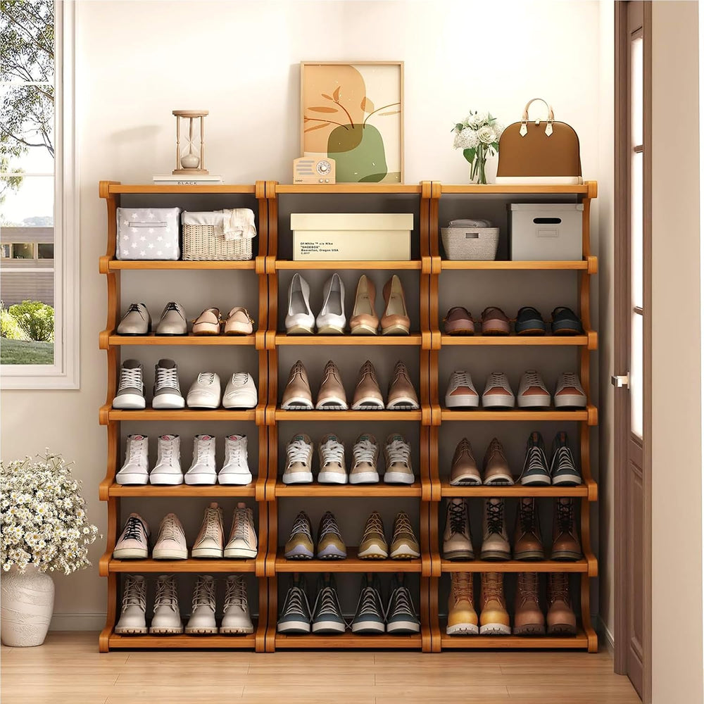 7-Tier Vertical Shoe Rack, Bamboo Free Standing Shoe Rack Shelf, Shoe Storage...