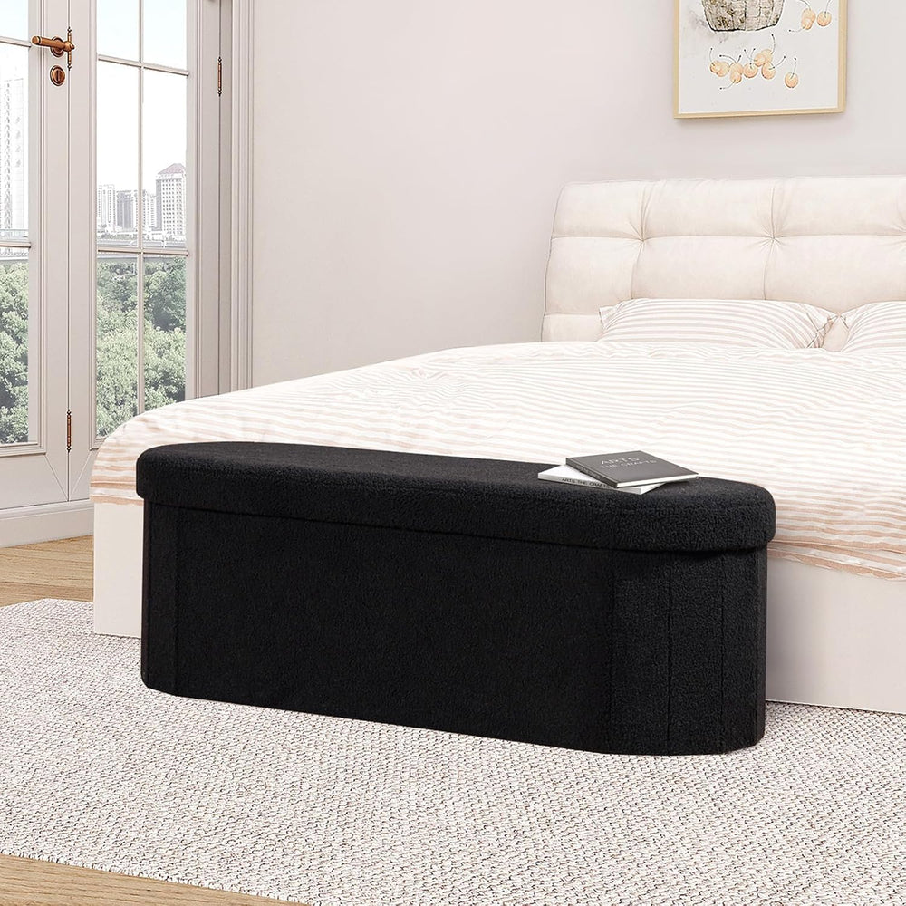 B FSOBEIIALEO Ottoman with Storage for Living Room, Sherpa Folding Storage Ot...