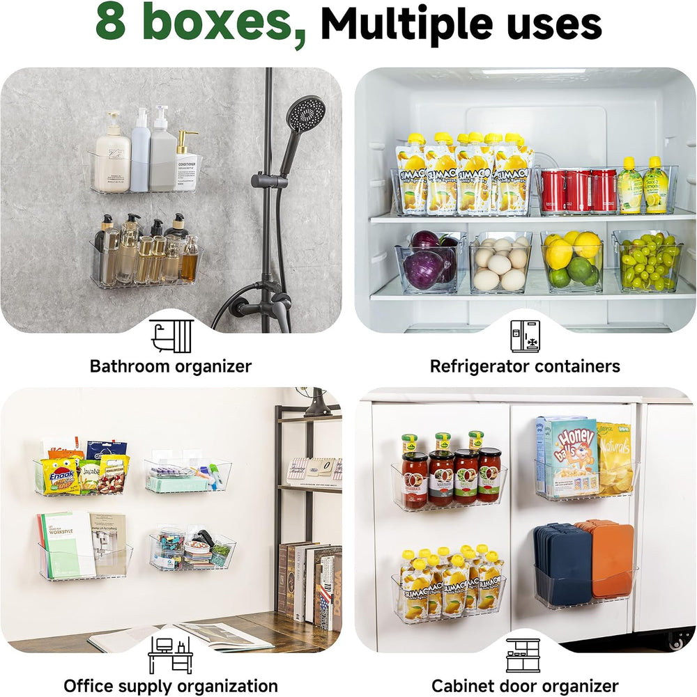 8-Pack Adhesive Pantry Organizers and Storage, Large Cabinet Door Organizer