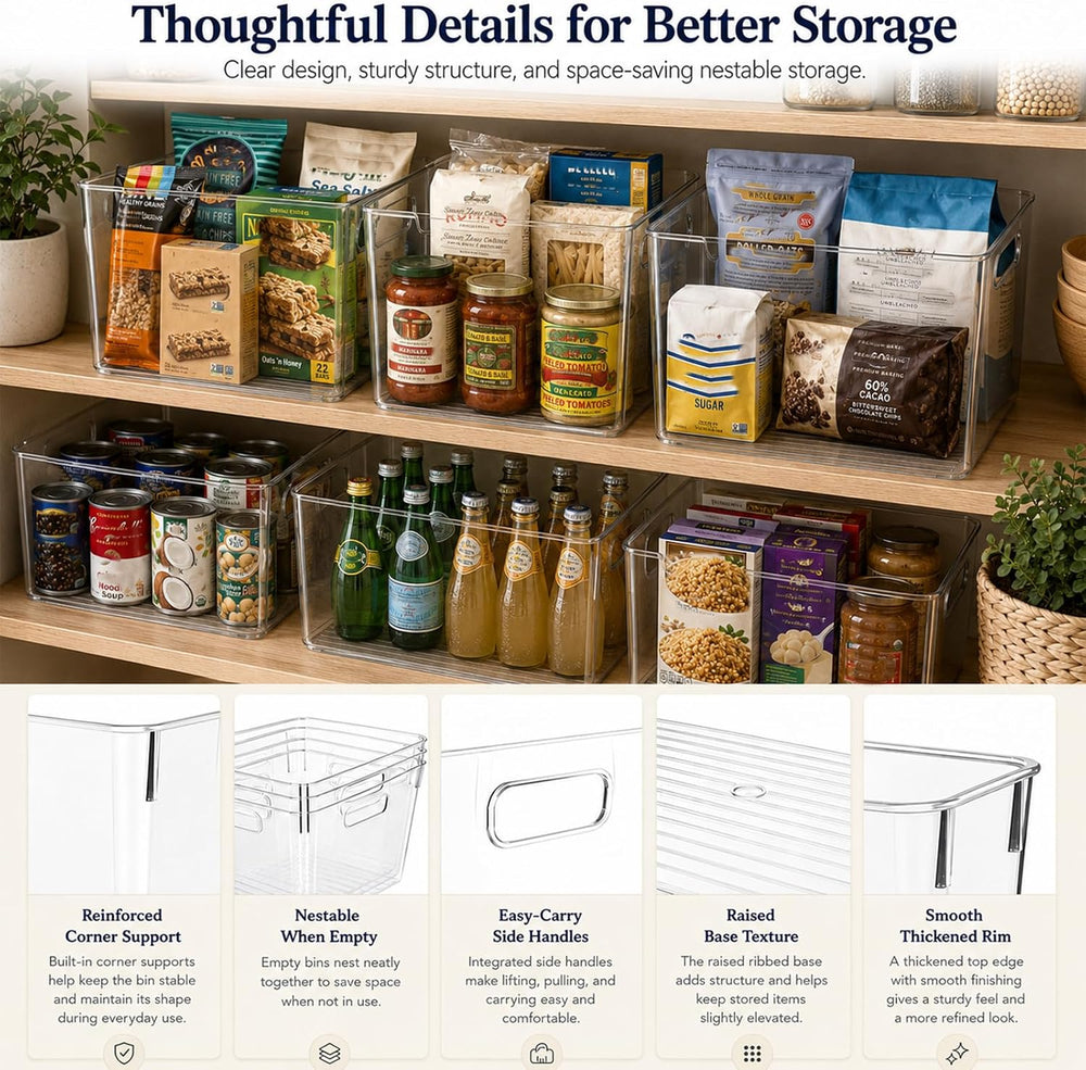 MOONEDGE 6 Pack X-Large Clear Organizer Bins 13x10x8in Storage Containers