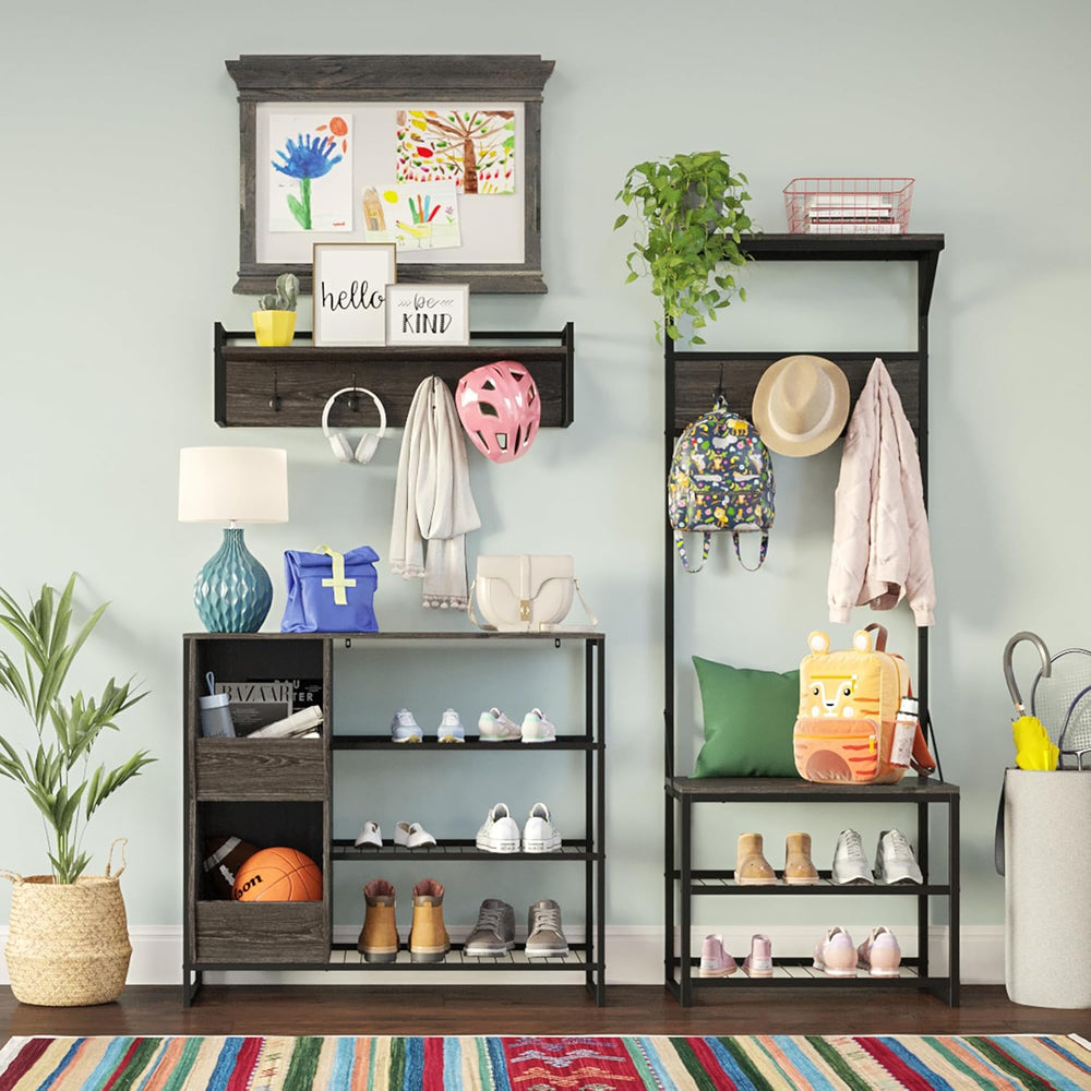 RiverRidge Afton Shoe Storage Organizer, Black Frame + Weathered Woodgrain