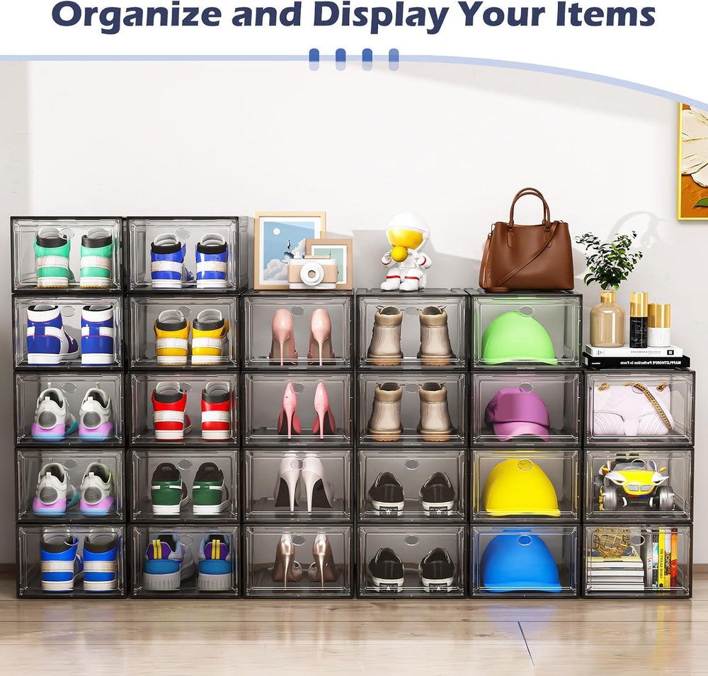Shoe Storage Box, 9 Pcs Shoe Box Clear Plastic Stackable, Sturdy Foldable Sho...