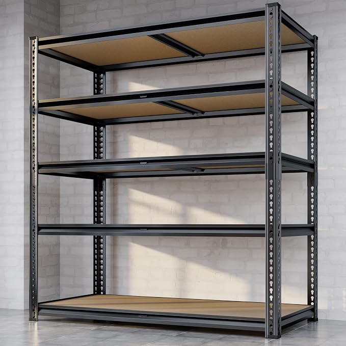 72"H Storage Shelves heavy duty, 2200LBS Garage Shelving, 5 Tier Metal Shelving - Image 9