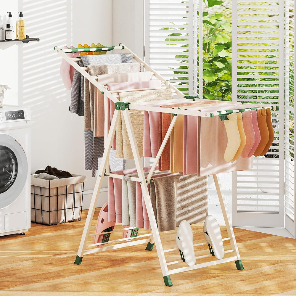GIANTEX Foldable Metal Clothes Drying Rack, 55.5" Height Adjustable Wings