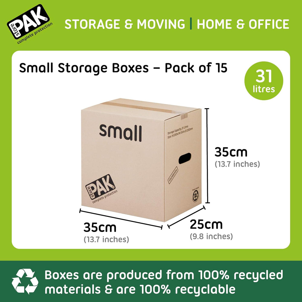 StorePAK 15 Strong Cardboard Boxes with Carry Handles - 31 Litres, 100% Recyc...