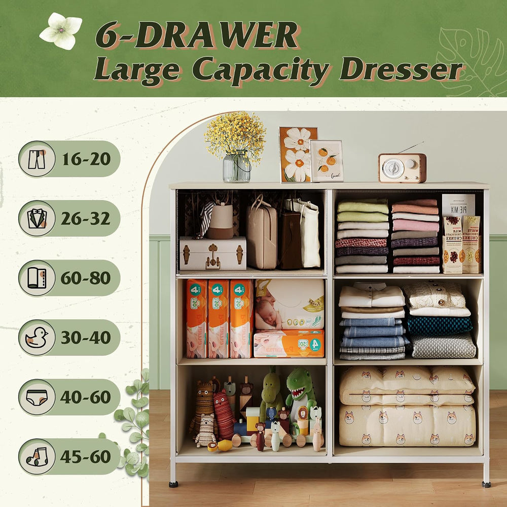 WLIVE Dresser for Bedroom with 6 Drawers, Light Grey
