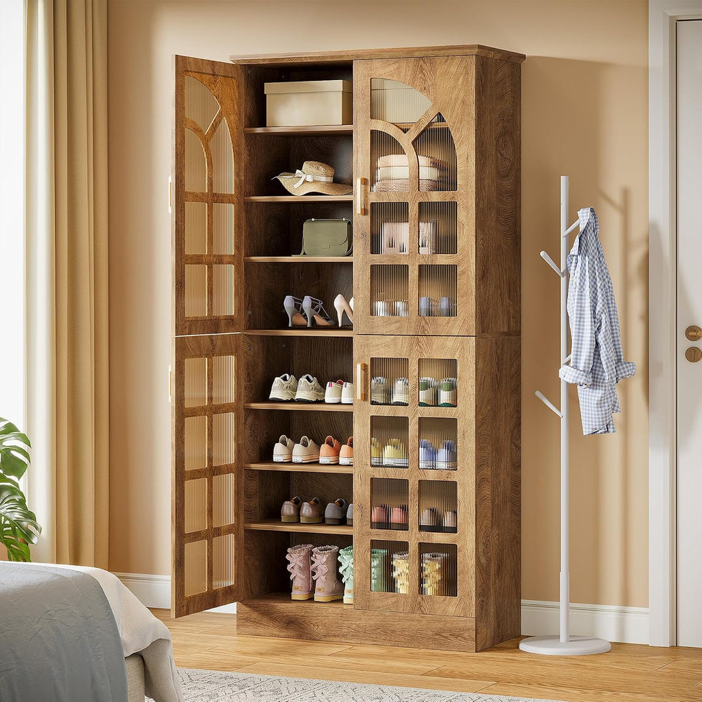 Tribesigns Tall Shoe Cabinet with Doors & Led Light, 8-Tier, Modern