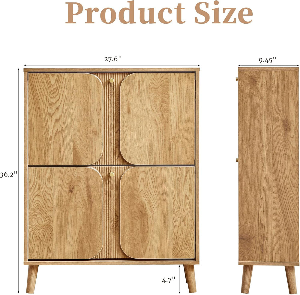 BERRYMERRY Natural Shoe Cabinet with 2 Flip Drawers Fluted Recessed