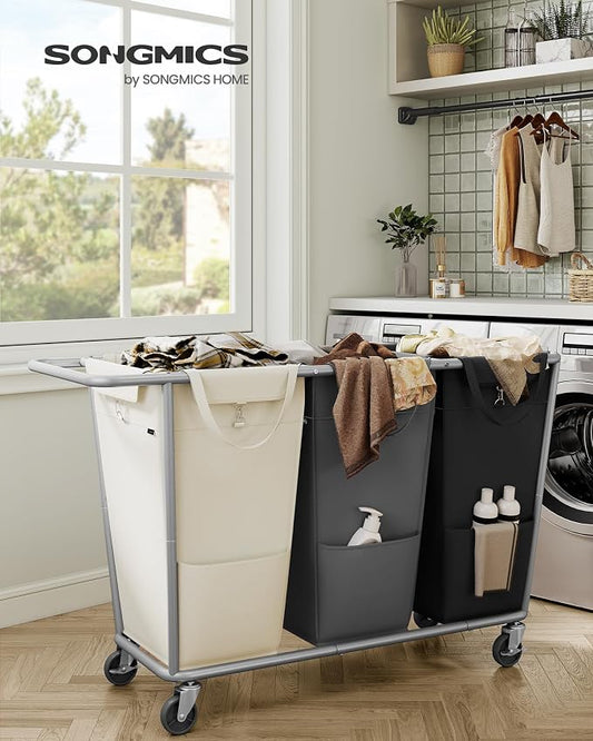 SONGMICS Laundry Basket with Wheels, 76.6 Gallons, 3-Section Rolling Laundry - Image 2