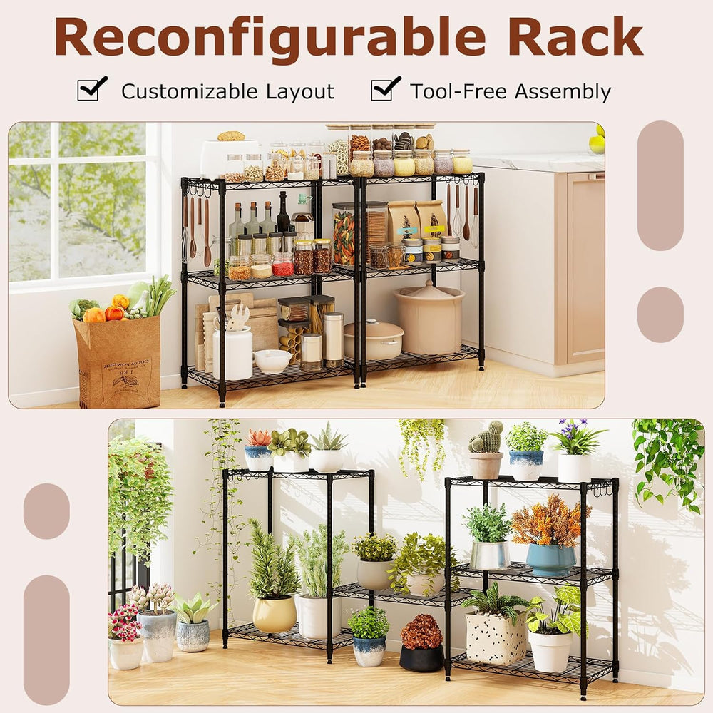 GOFLAME 3-Tier Metal Storage Shelving Unit, Heavy-Duty Adjustable Utility She...