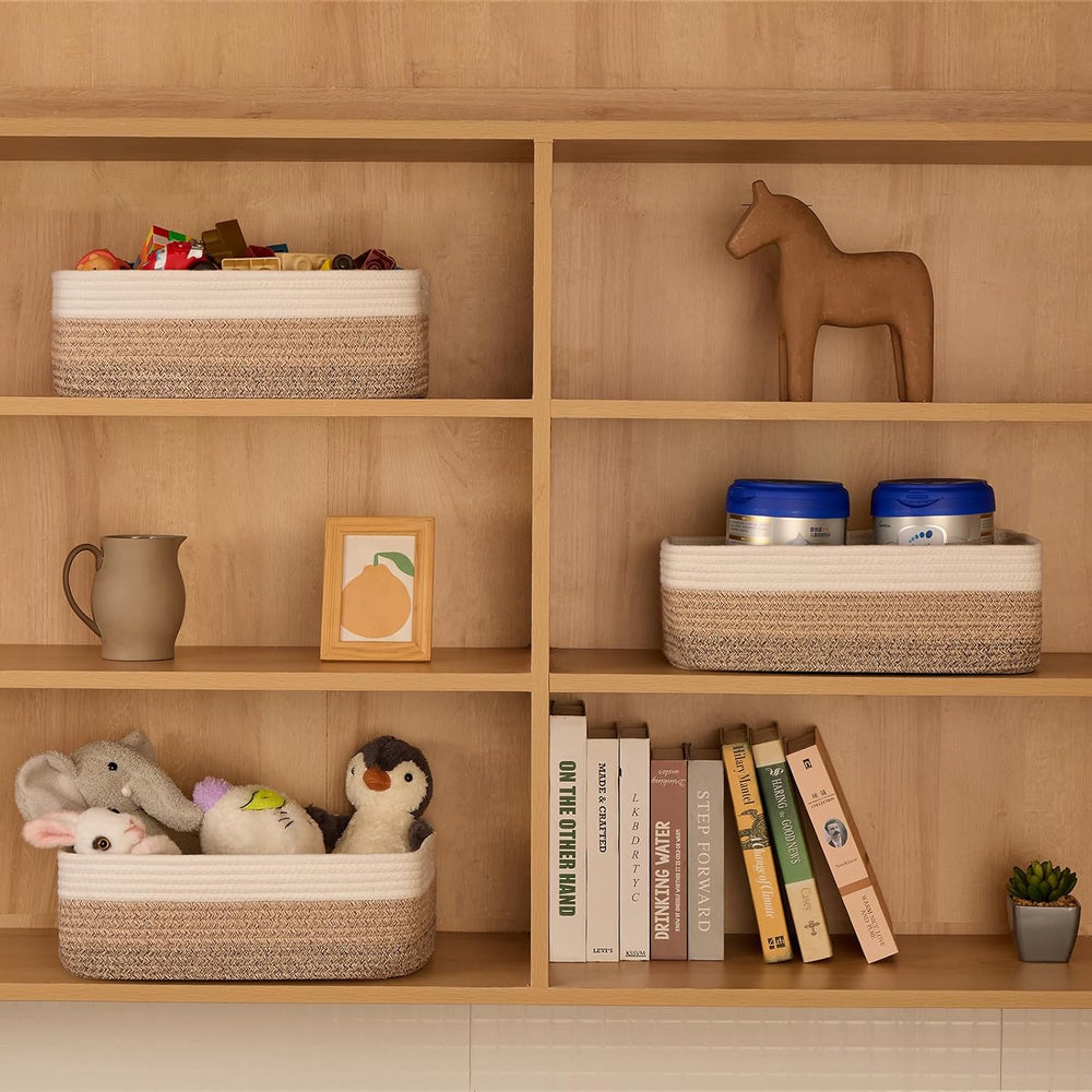 MiniArk Large Shallow Organizing Baskets 15x11x5.1 Inches - Rope Woven Storag...