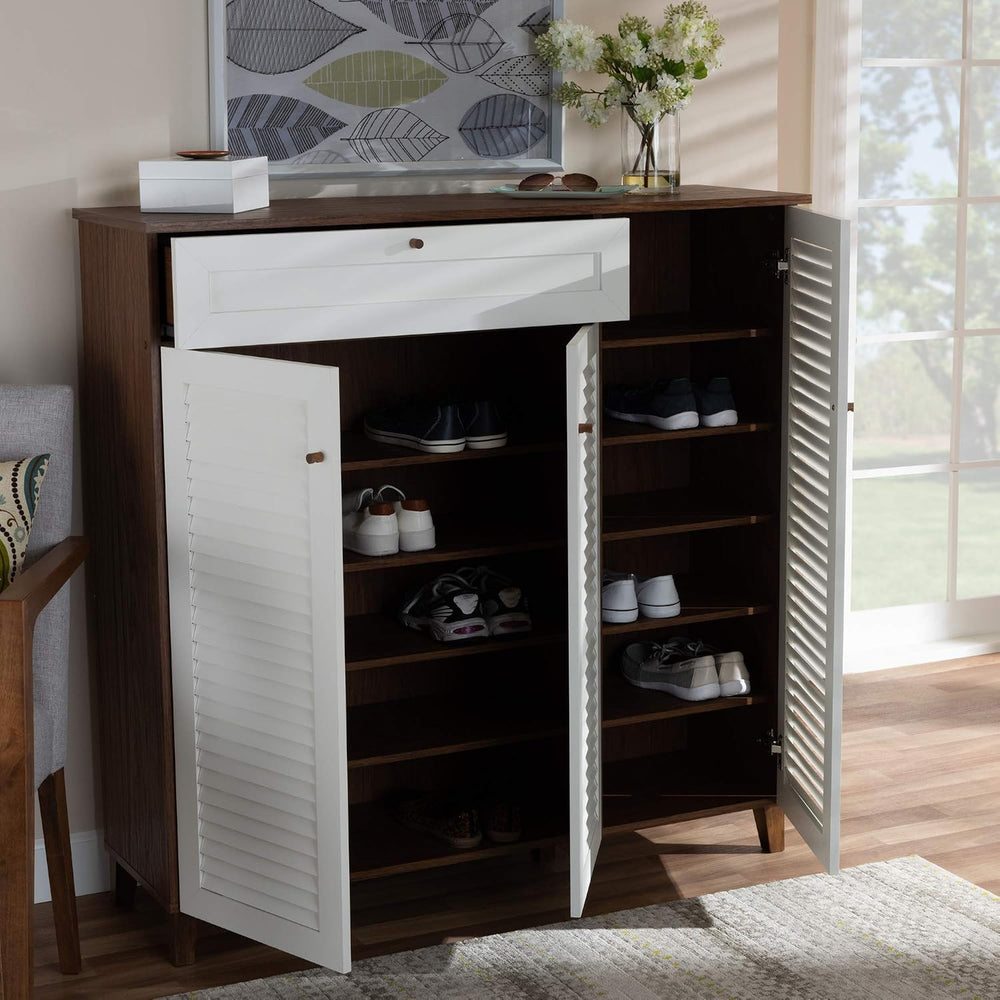 Baxton Studio Shoe Cabinets, White/Walnut
