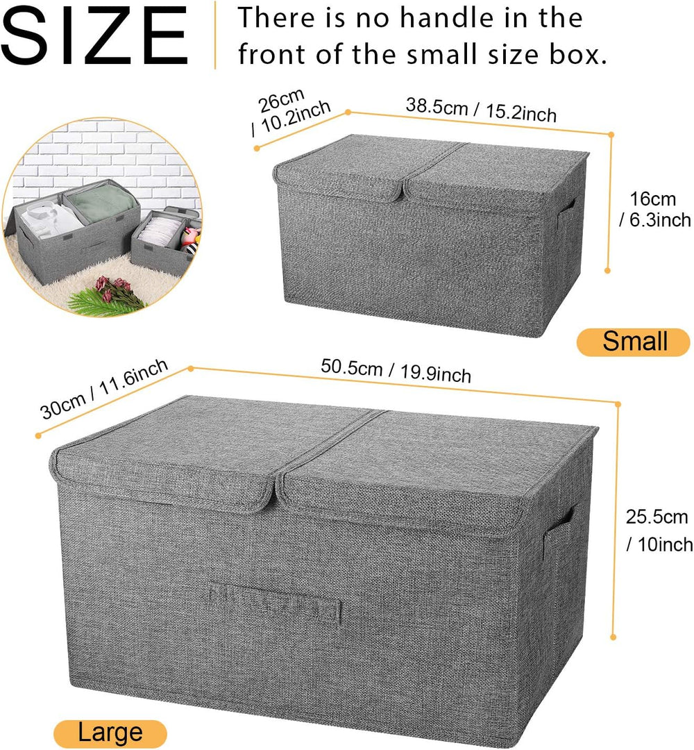2 Pack Storage Boxes with Lids and Handles, Collapsible Linen Storage Bins Or...