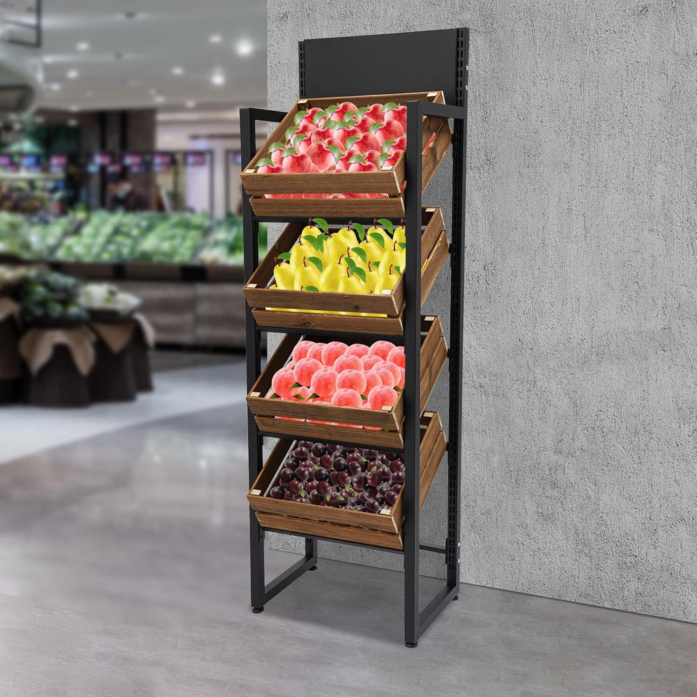 Market Retail Display Rack 4-Tier 52x35x160cm, with 4 Baskets, Wood & Iro...