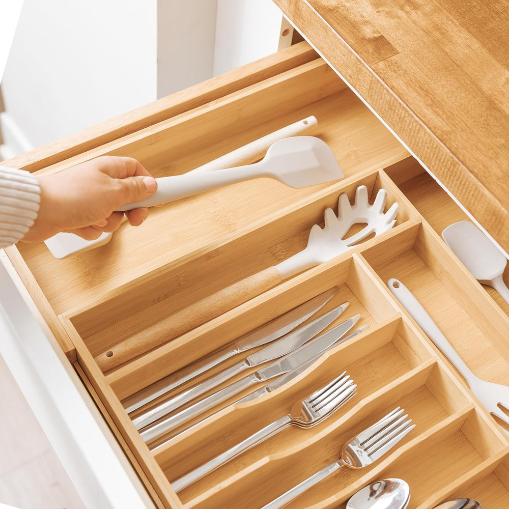 KitchenEdge Silverware & Utensil Drawer Organizer, 14-25 in, Bamboo