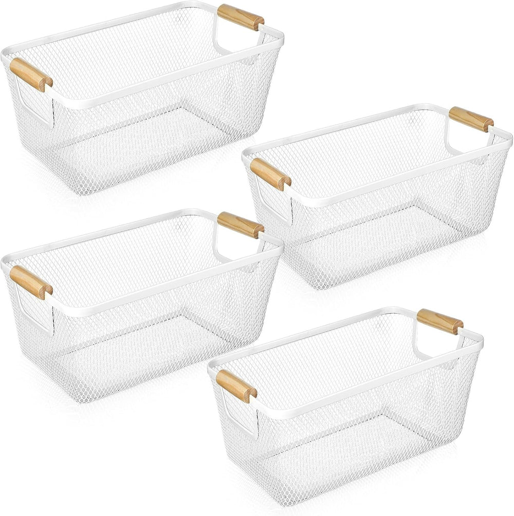 Ziliny 4 Pcs Mesh Wire Baskets for Organizing, Medium, Cream White