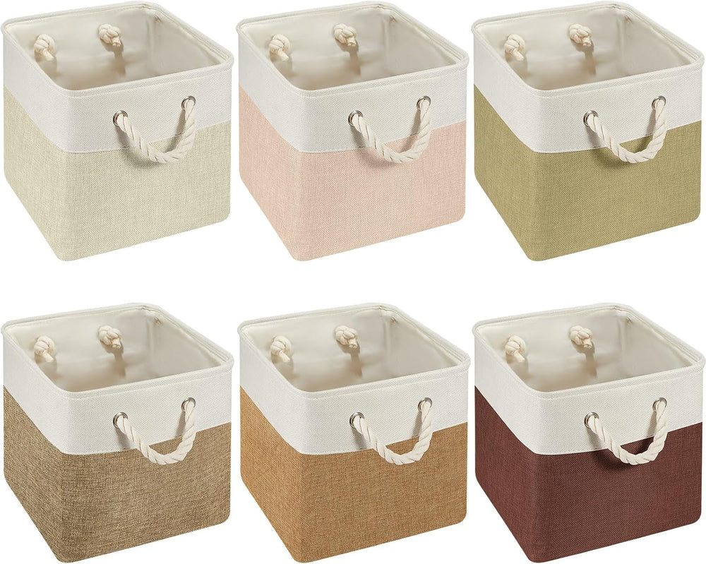 6 Pack 11x11 Inch Boho Cube Storage Bins Fabric Square Cube Basket, 6 Color
