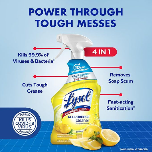 Lysol All Purpose Cleaner Spray, Kitchen & Bathroom Cleaner, Lemon Breeze Scent - Image 2