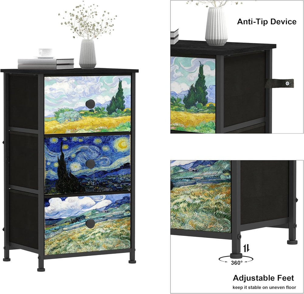 Dresser with 3 Drawers Van Gogh Drawer Dresser for Bedroom Narrow Nightstand ...