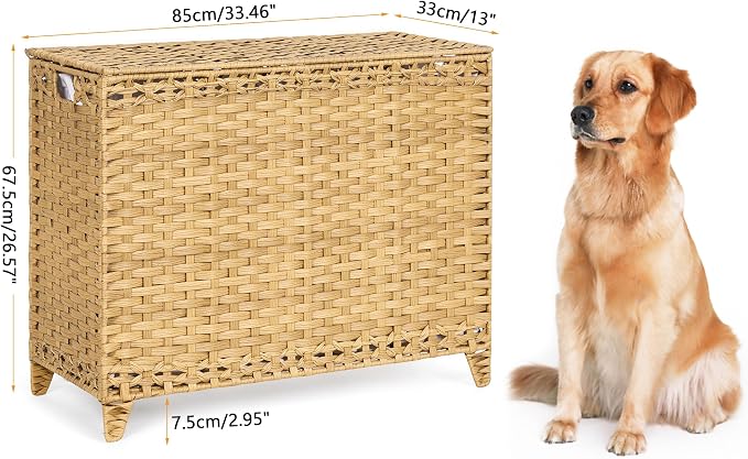 Laundry Hamper with 4 Removable Liner Bags; 176L Handwoven Rattan Laundry - Image 7
