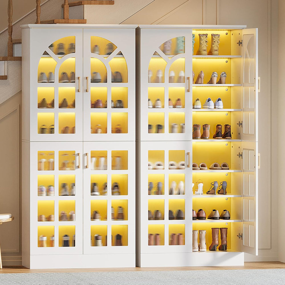 Tribesigns Tall Shoe Cabinet with Doors & Led Light, Set of 2, 8-Tier
