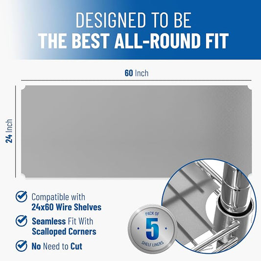 Shelf Liners for Wire Shelf System: Set of 5 in Graphite: 24 x 60 inch: Plastic - Image 2